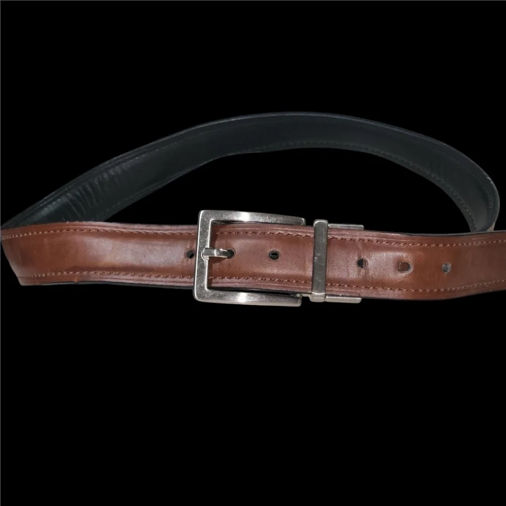 Dickies Brown Faux Leather Belt Boys Medium 26-28 Silver Hardware Dress Church